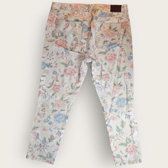 Lauren Ralph Lauren Premier Ankle Skinny Beige Floral Print Denim Jeans Size 16 - Picture 4 of 6